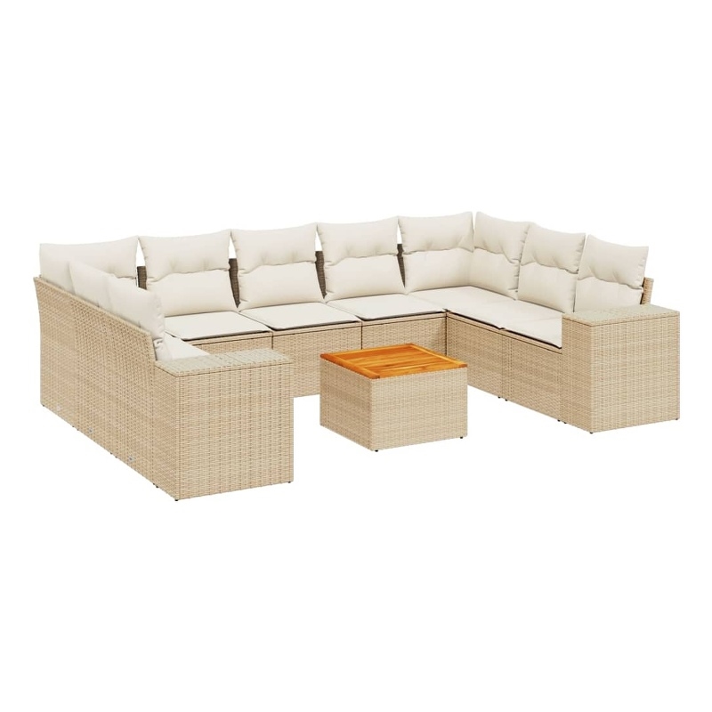 vidaXL 10 Piece Solid Acacia Wood Sofa Set in Beige