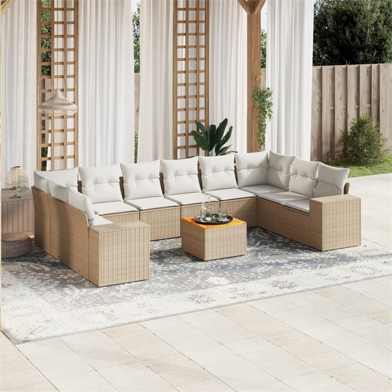 vidaXL 11 Piece Solid Acacia Wood Sofa Set in Beige