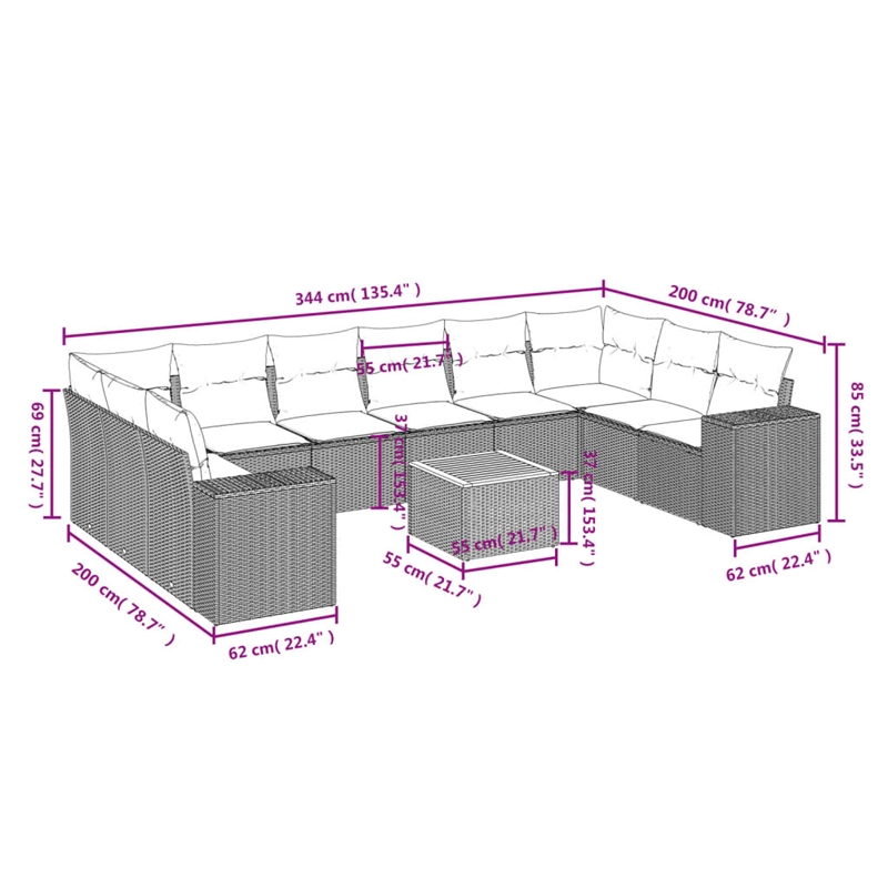 vidaXL 11 Piece Solid Acacia Wood Sofa Set in Beige