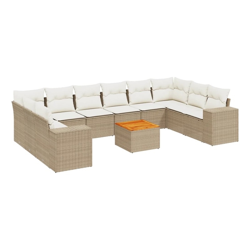 vidaXL 11 Piece Solid Acacia Wood Sofa Set in Beige