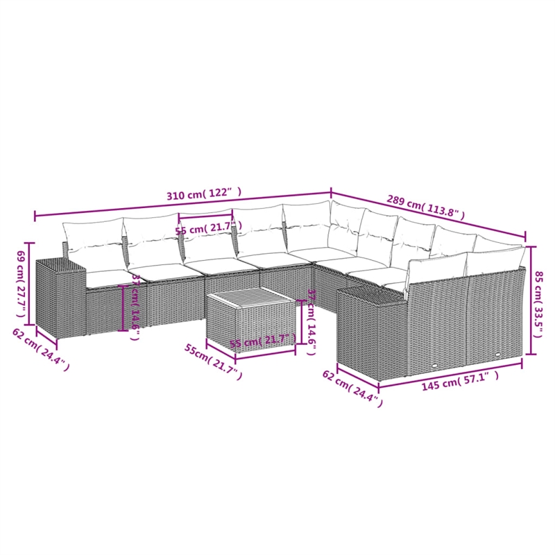 vidaXL 11 Piece Small Sofa Set in Black/White/Cream
