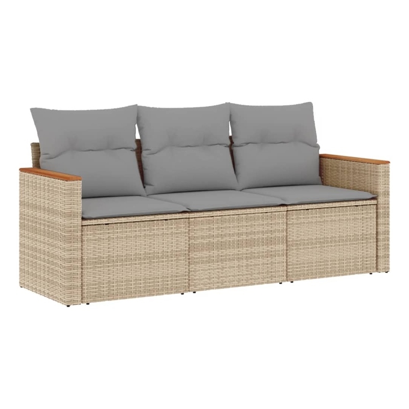 vidaXL 3 Piece Poly Rattan Sofa Set in Gray/Beige
