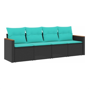 vidaXL 4 Piece Steel Sofa Set in Black/Blue