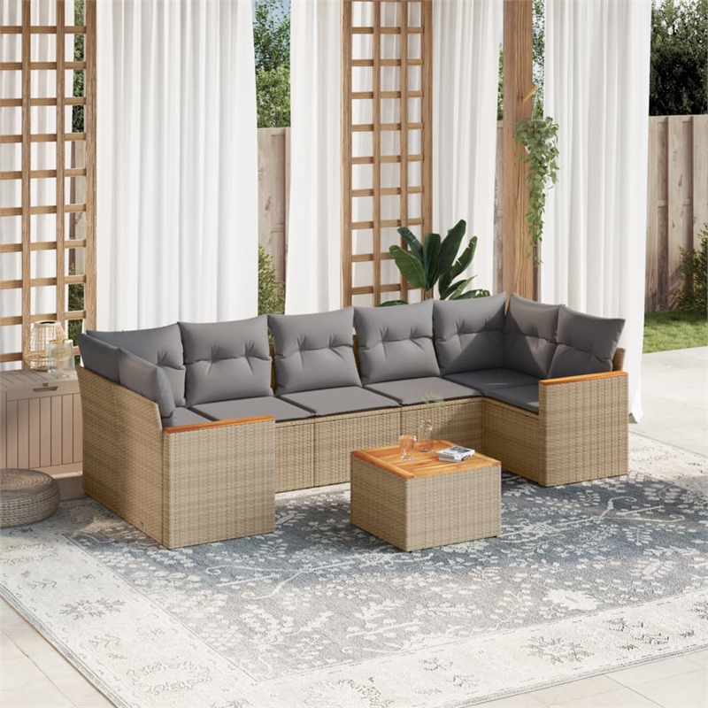 vidaXL 8 Piece Poly Rattan Patio Sofa Set in Beige