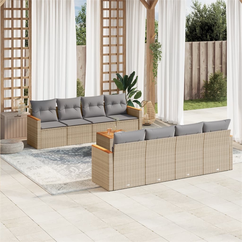 vidaXL 9 Piece Solid Acacia Wood Large Sofa Set in Beige