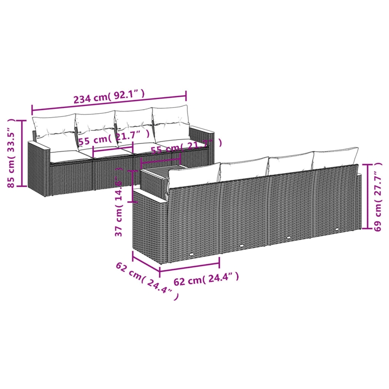 vidaXL 9 Piece Solid Acacia Wood Large Sofa Set in Beige
