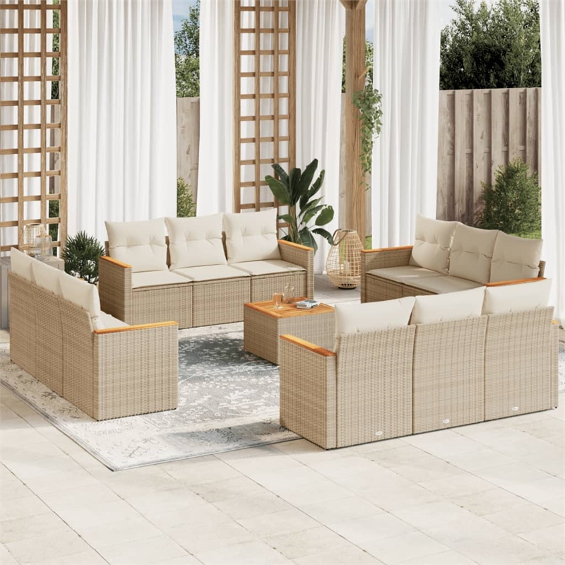vidaXL 13 Piece Solid Acacia Wood Sofa Set in Beige