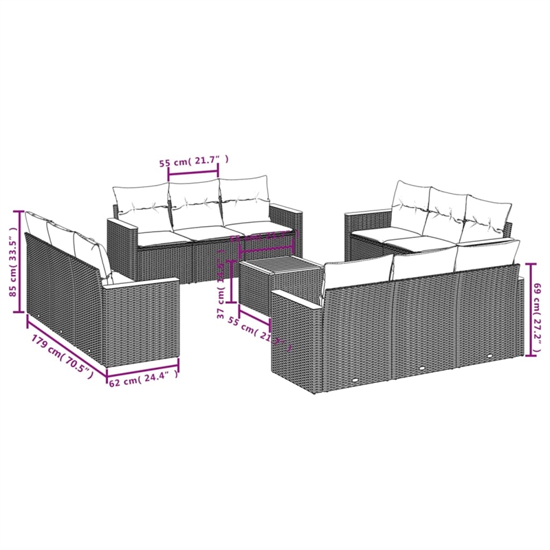 vidaXL 13 Piece Solid Acacia Wood Sofa Set in Beige