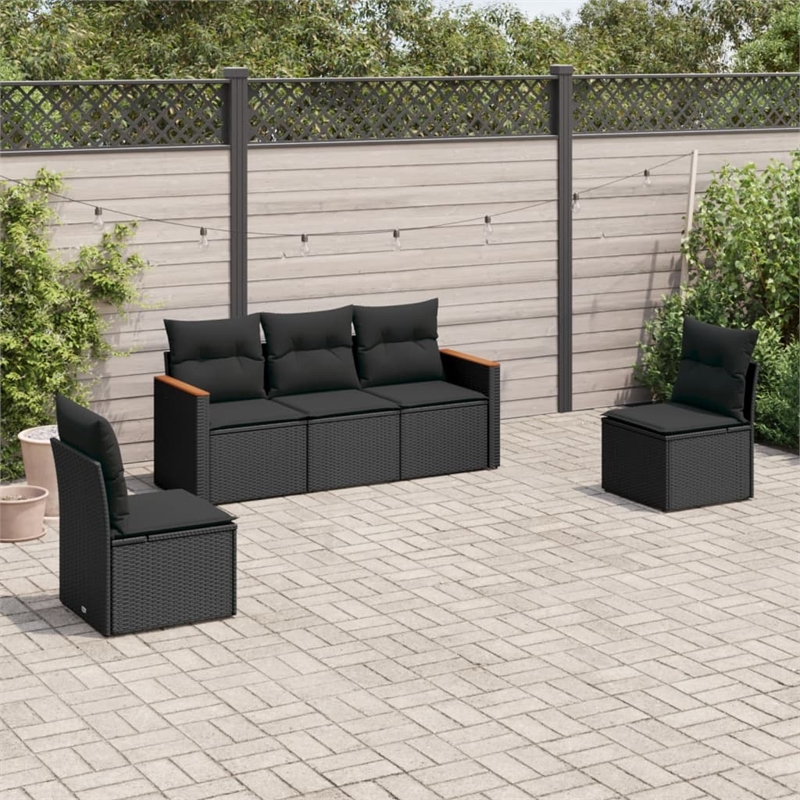 vidaXL Poly Rattan Sofa Set in Black