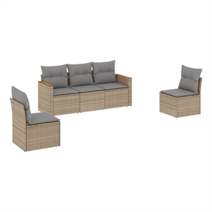 vidaXL 5 Piece Solid Acacia Wood Medium Sofa Set in Beige