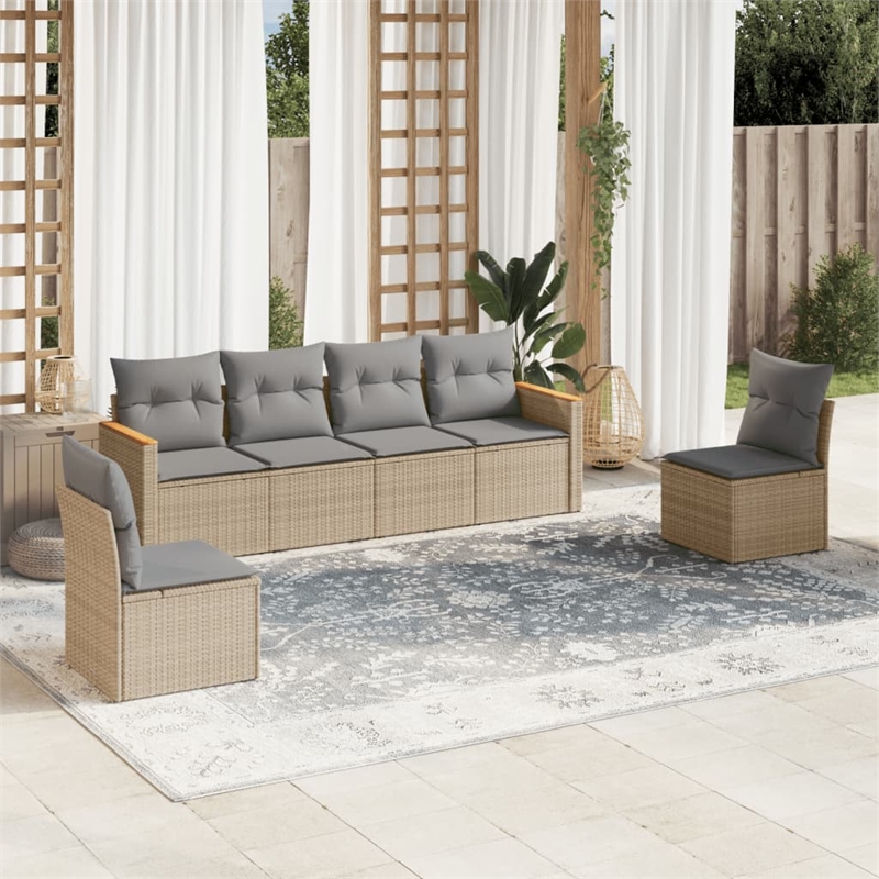 vidaXL 6 Piece Solid Acacia Wood Sofa Set in Gray/Beige