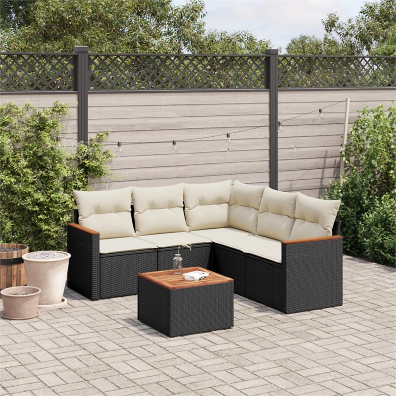 vidaXL 6 Piece Solid Acacia Wood Small Sofa Set in Black