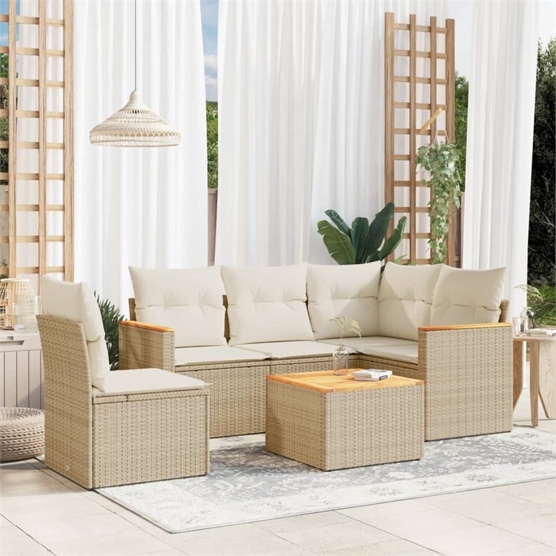 vidaXL 6 Piece Solid Acacia Wood Sofa Set in Beige