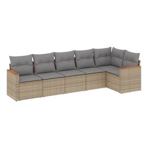 vidaXL 6 Piece Solid Acacia Wood Sofa Set in Gray/Beige