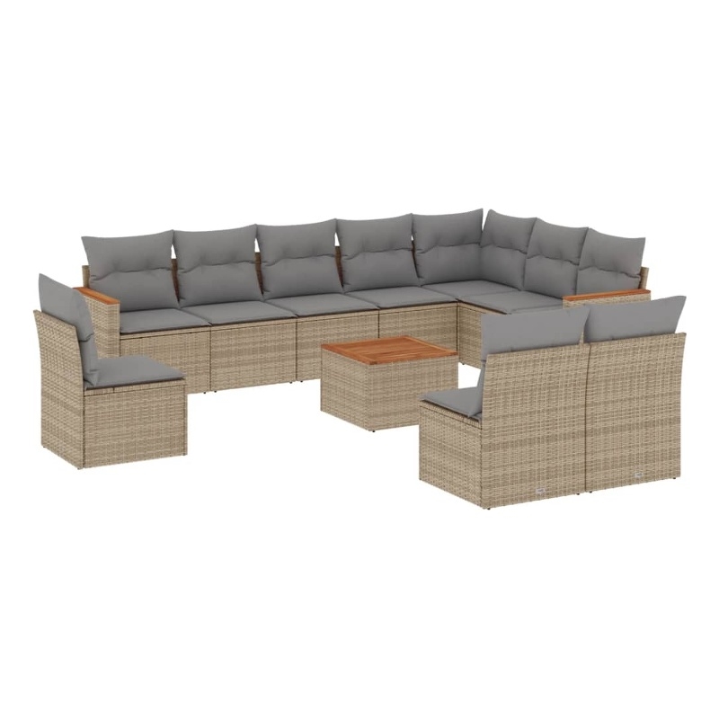 vidaXL 11 Piece Solid Acacia Wood Sofa Set in Gray/Beige