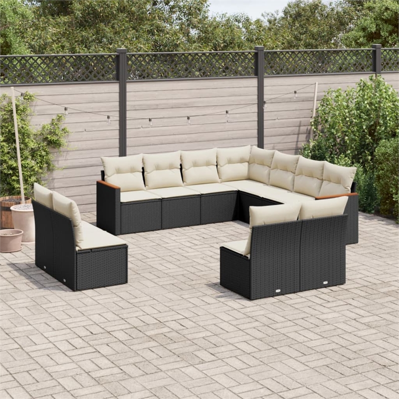 vidaXL Solid Acacia Wood Sofa Set in Black/Cream