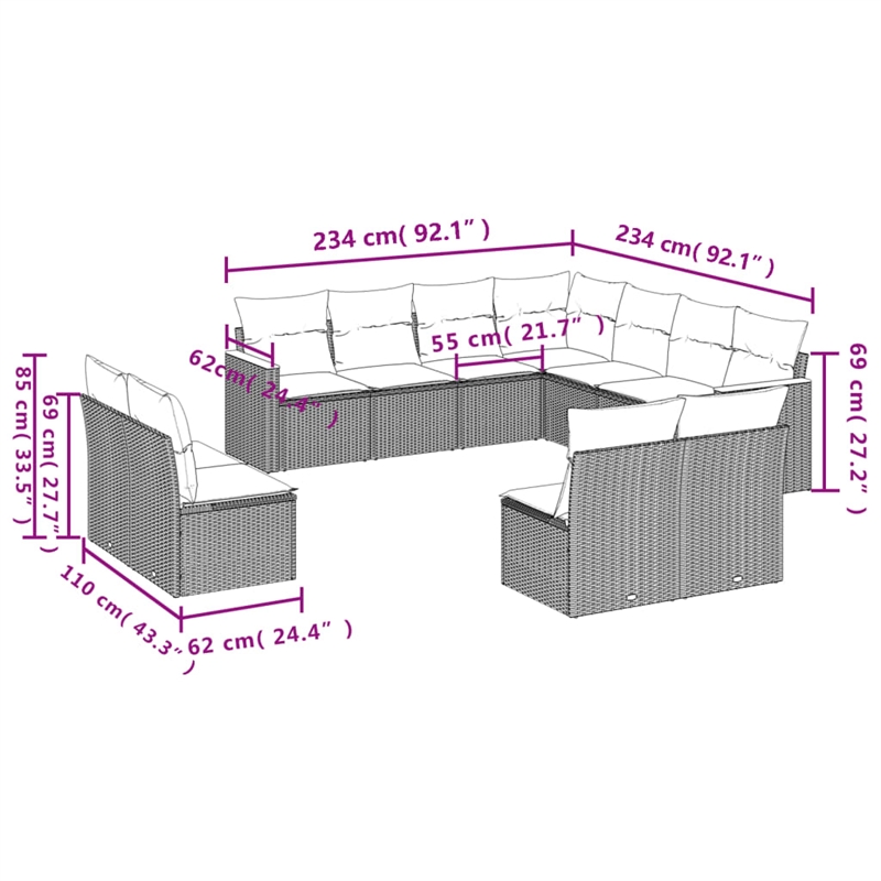 vidaXL Solid Acacia Wood Sofa Set in Black/Cream