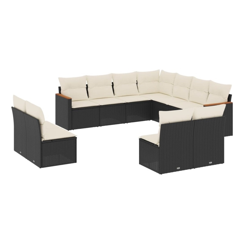 vidaXL Solid Acacia Wood Sofa Set in Black/Cream