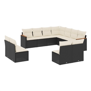 vidaXL Solid Acacia Wood Sofa Set in Black/Cream