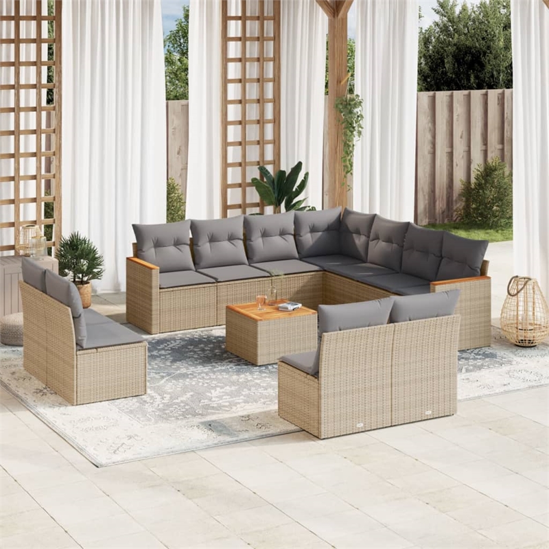 vidaXL 12 Piece Solid Acacia Wood Sofa Set in Beige