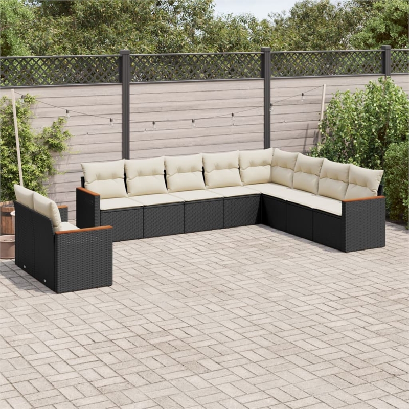 vidaXL 10 Piece Steel Large Sofa Set in Black/White/Cream