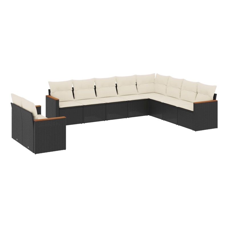 vidaXL 10 Piece Steel Large Sofa Set in Black/White/Cream