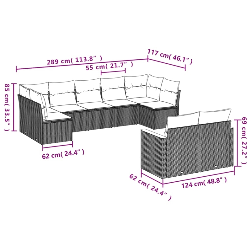 vidaXL 9 Piece Solid Acacia Wood Sofa Set in Gray