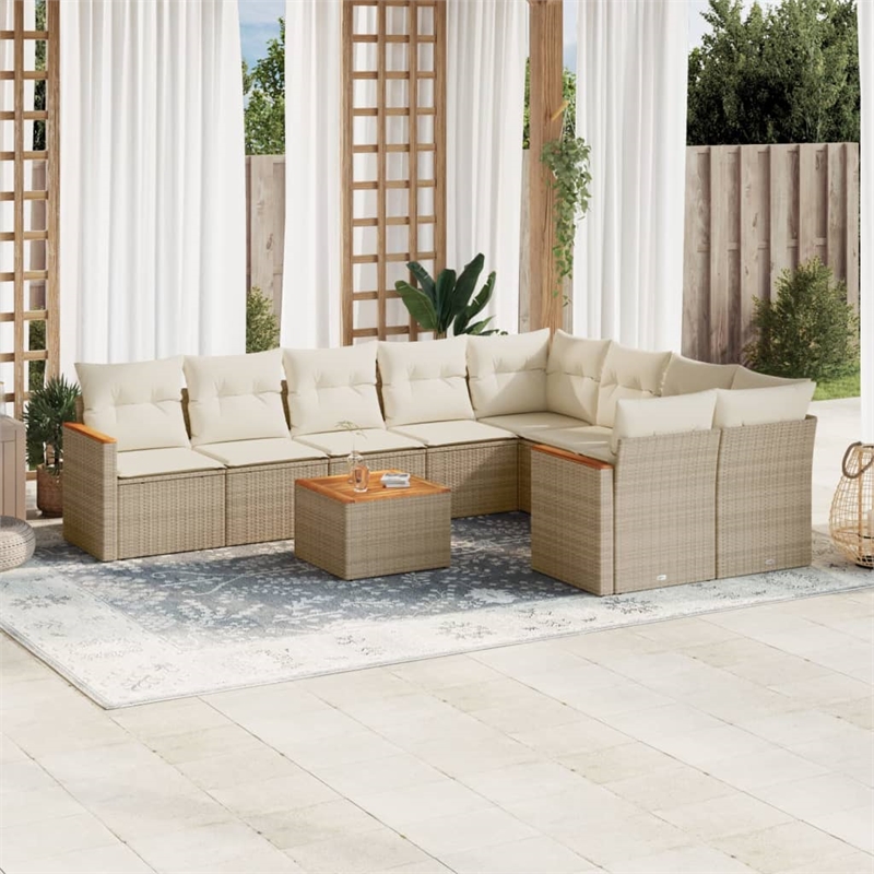vidaXL 10 Piece Solid Acacia Wood Sofa Set in Beige