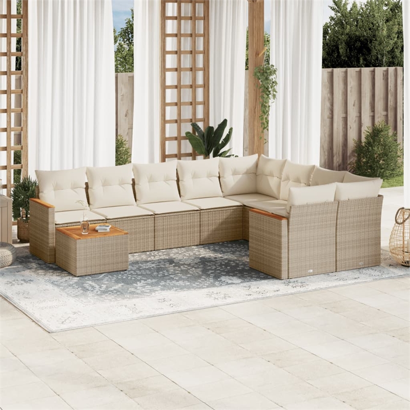 vidaXL Solid Acacia Wood Sofa Set in White/Cream/Beige