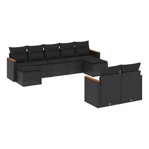 vidaXL 9 Piece Solid Acacia Wood Sofa Set in Black