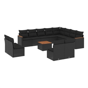 vidaXL 13 Piece Solid Acacia Wood Large Sofa Set in Black