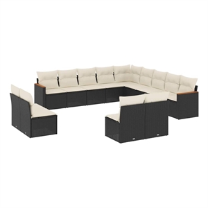 vidaXL 13 Piece Solid Acacia Wood Sofa Set in Black/White/Cream