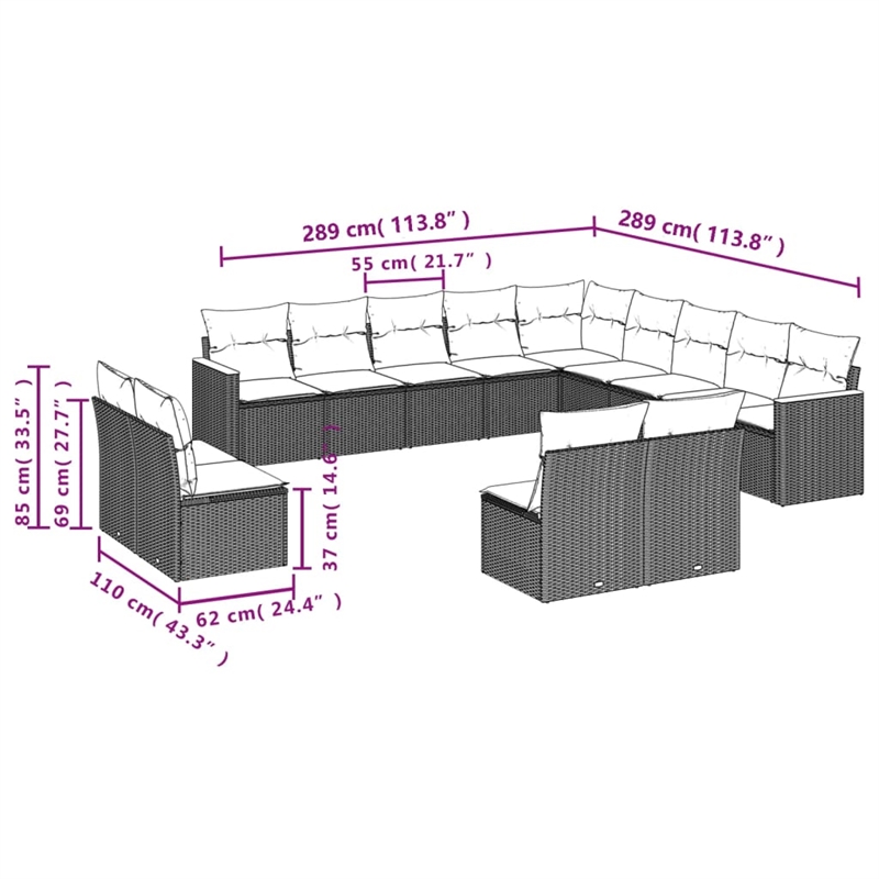 vidaXL 13 Piece Steel Sofa Set in Beige