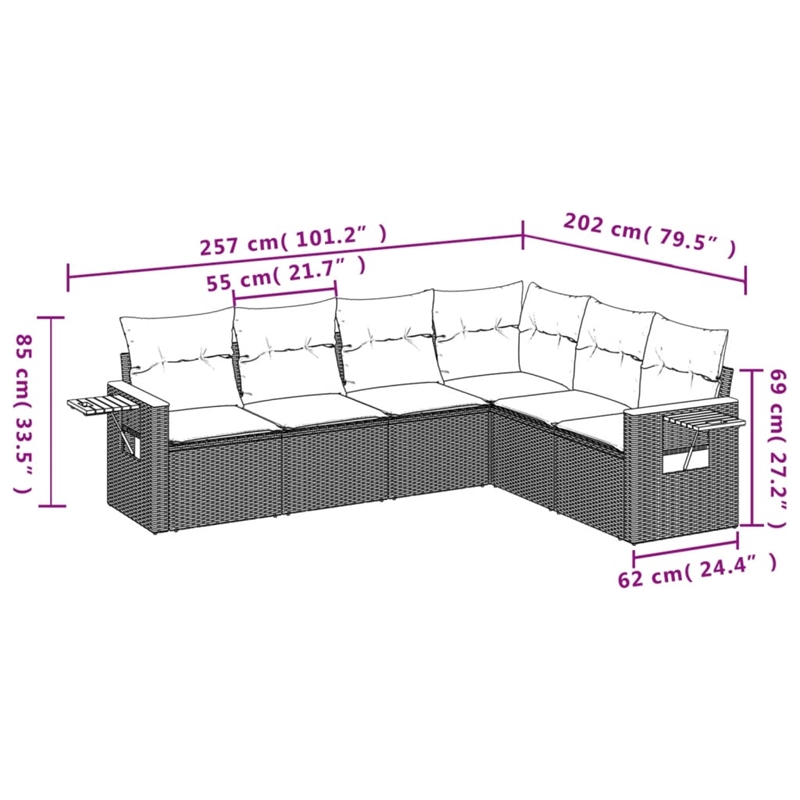 vidaXL 6 Piece Steel Sofa Set in Black