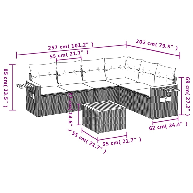 vidaXL 7 Piece Steel Small Sofa Set in Dark Gray