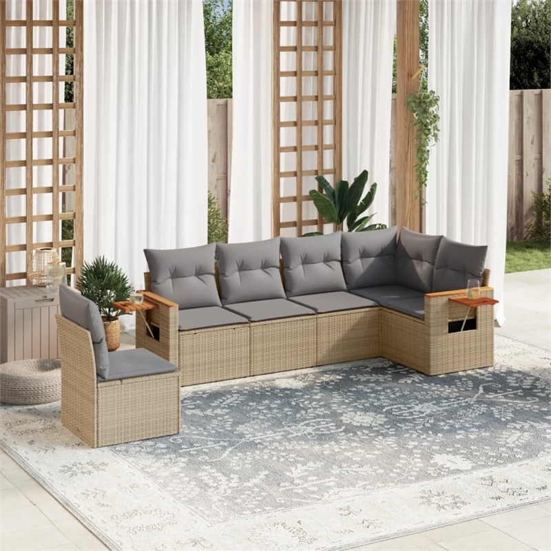 vidaXL 6 Piece Solid Acacia Wood Sofa Set in Beige