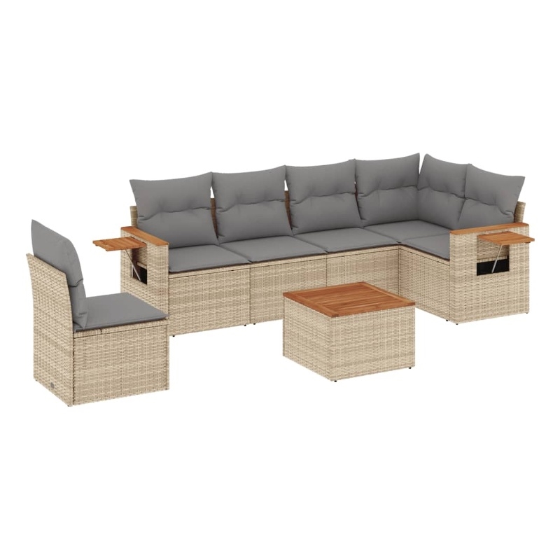 vidaXL 7 Piece Solid Acacia Wood Large Sofa Set in Beige