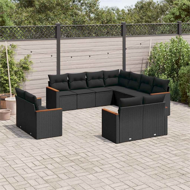 vidaXL 11 Piece Poly Rattan Sofa Set in Black
