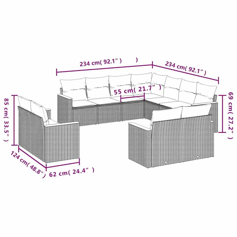 vidaXL 11 Piece Poly Rattan Sofa Set in Black