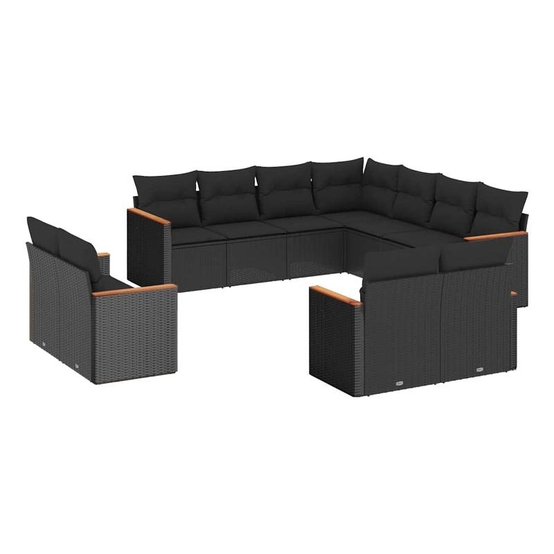 vidaXL 11 Piece Poly Rattan Sofa Set in Black