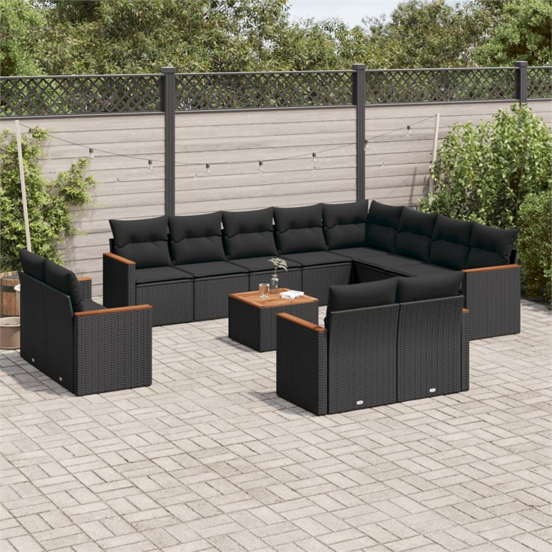 vidaXL Poly Rattan Large Sofa Set in Black