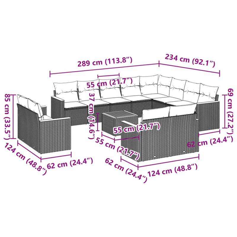 vidaXL Poly Rattan Large Sofa Set in Black