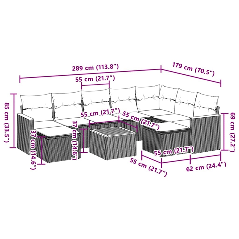 vidaXL 10 Piece Solid Acacia Wood Large Sofa Set in Gray