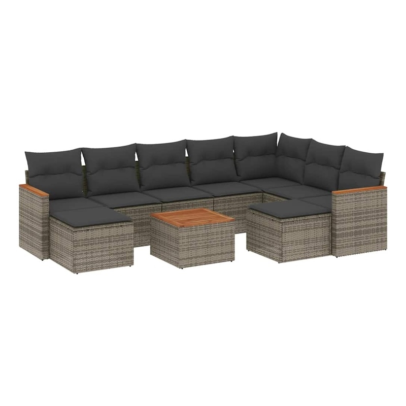vidaXL 10 Piece Solid Acacia Wood Large Sofa Set in Gray