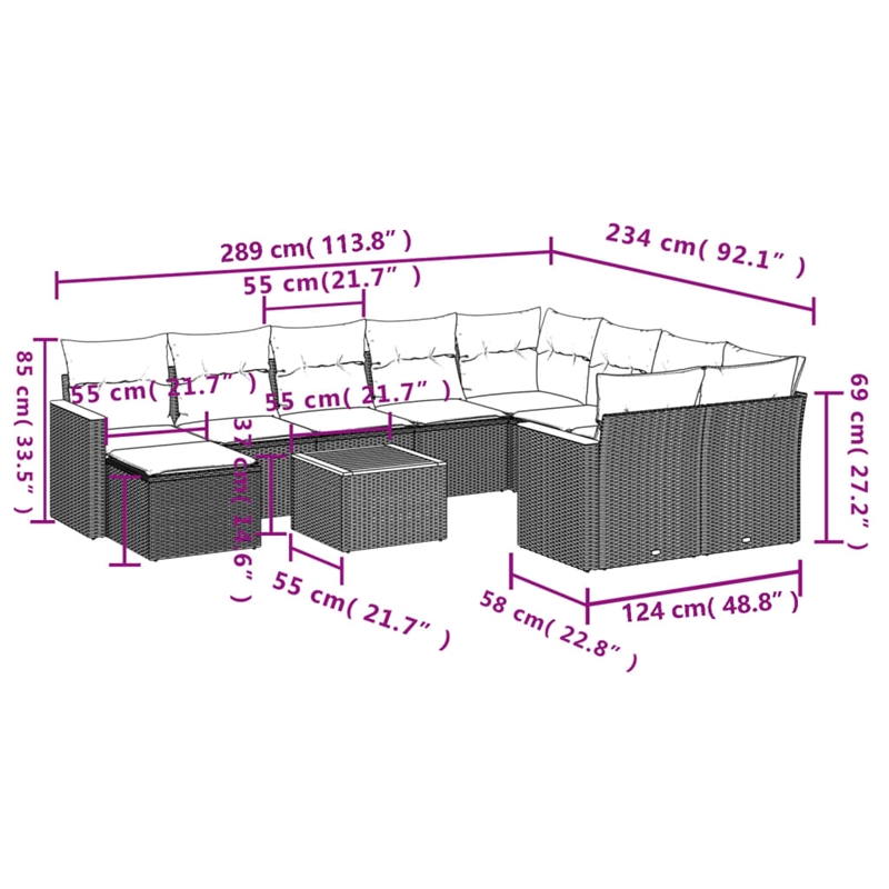 vidaXL 11 Piece Sofa Set in Black/White/Cream