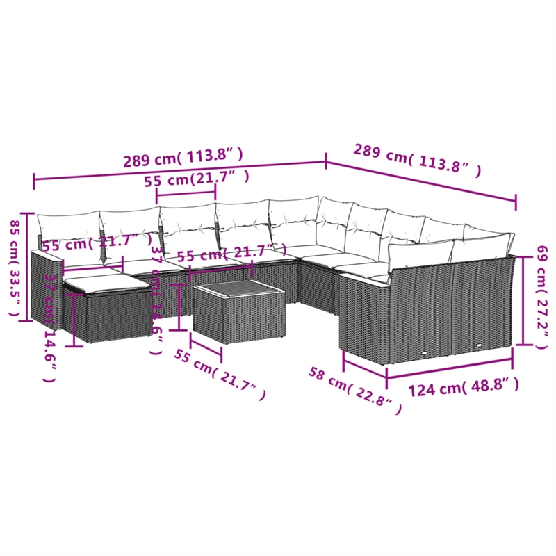 vidaXL 12 Piece Wood Sofa Set in Black