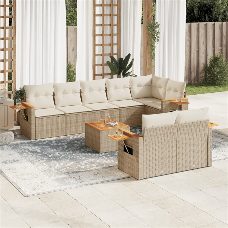vidaXL 9 Piece Solid Acacia Wood Sofa Set in Beige