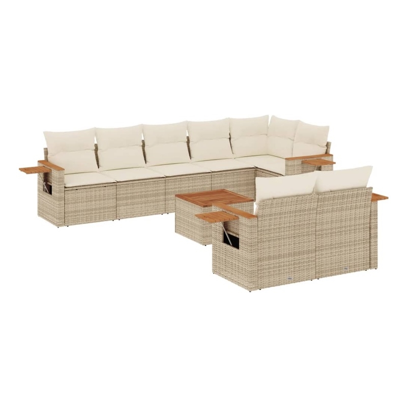 vidaXL 9 Piece Solid Acacia Wood Sofa Set in Beige