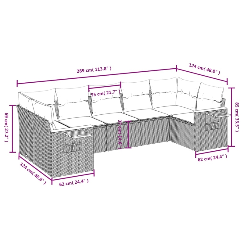 vidaXL 7 Piece Poly Rattan Patio Sofa Set