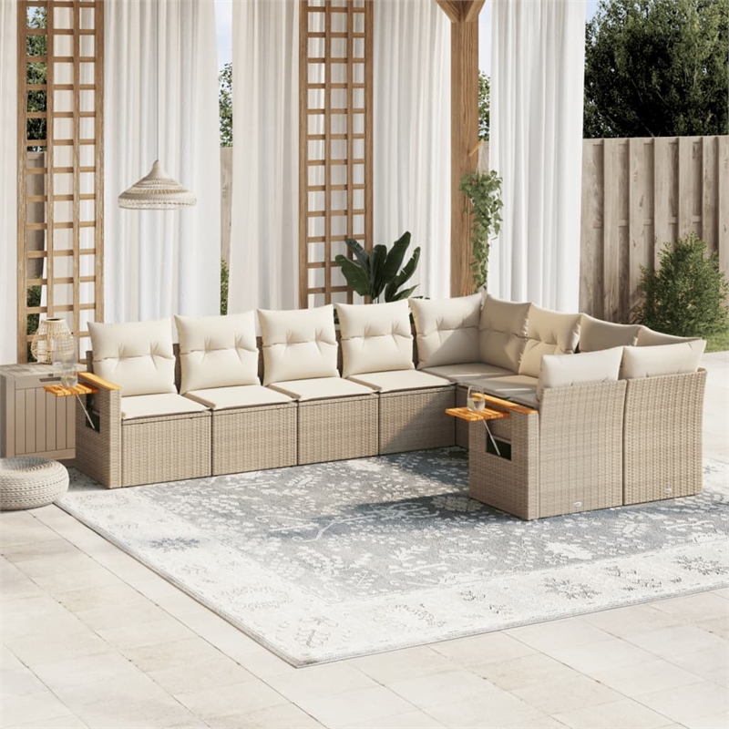 vidaXL 9 Piece Solid Acacia Wood Sofa Set in Beige